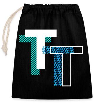 Lettre T - Sac cadeau en coton avec cordon (25 x 30 cm) - noir - Devant