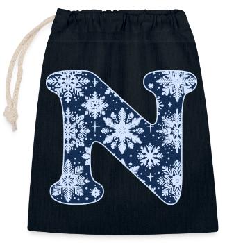 Buchstabe N Schneeflocken - Verschließbarer Geschenkbeutel aus Baumwolle (25x30cm) - Navy - Vorne