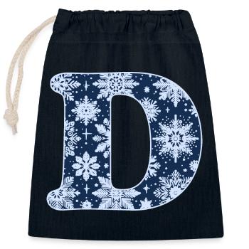 Buchstabe D Schneeflocken - Verschließbarer Geschenkbeutel aus Baumwolle (25x30cm) - Navy - Vorne