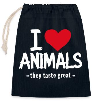 Ich liebe Tiere – Sie schmecken großartig! - Verschließbarer Geschenkbeutel aus Baumwolle (25x30cm) - Navy - Vorne