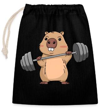Soulevé de terre Capybara Drôle Fitness Capy Lover - Sac cadeau en coton avec cordon (25 x 30 cm) - noir - Devant