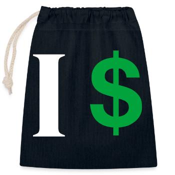 Lettre i dollar - Sac cadeau en coton avec cordon (25 x 30 cm) - bleu marine - Devant