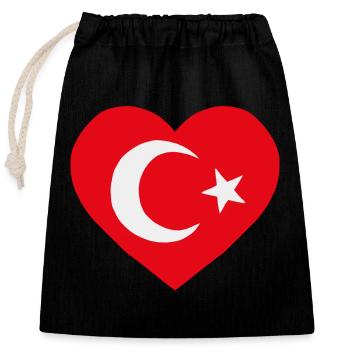 Turkish Flag Heart - Closable cotton gift bag (25x30cm) - black - Front