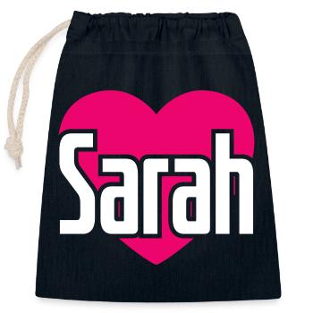 J’aime Sarah Pink Heart J’aime Sarah - Sac cadeau en coton avec cordon (25 x 30 cm) - bleu marine - Devant