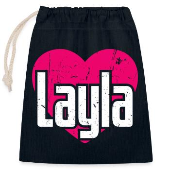 I Love Layla Pinkes Herz Ich liebe Layla - Verschließbarer Geschenkbeutel aus Baumwolle (25x30cm) - Navy - Vorne