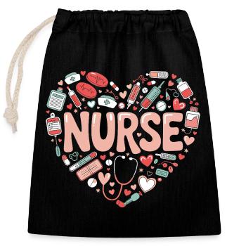 Nurse Heart Design - Closable cotton gift bag (25x30cm) - black - Front