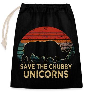Slogan Sauver les Licornes Potelées Rhinocéros Rétro - Sac cadeau en coton avec cordon (25 x 30 cm) - noir - Devant