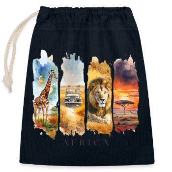 Motif de voyage en Afrique – Safari Wildlife Design - Sac cadeau en coton avec cordon (25 x 30 cm) - bleu marine - Devant