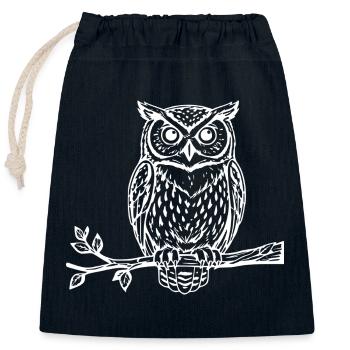 White Owl Bird Gift Nature Lover Hiker - Closable cotton gift bag (25x30cm) - navy - Front