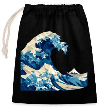 Vague d’origami Art japonais Hokusai Fuji - Sac cadeau en coton avec cordon (25 x 30 cm) - noir - Devant