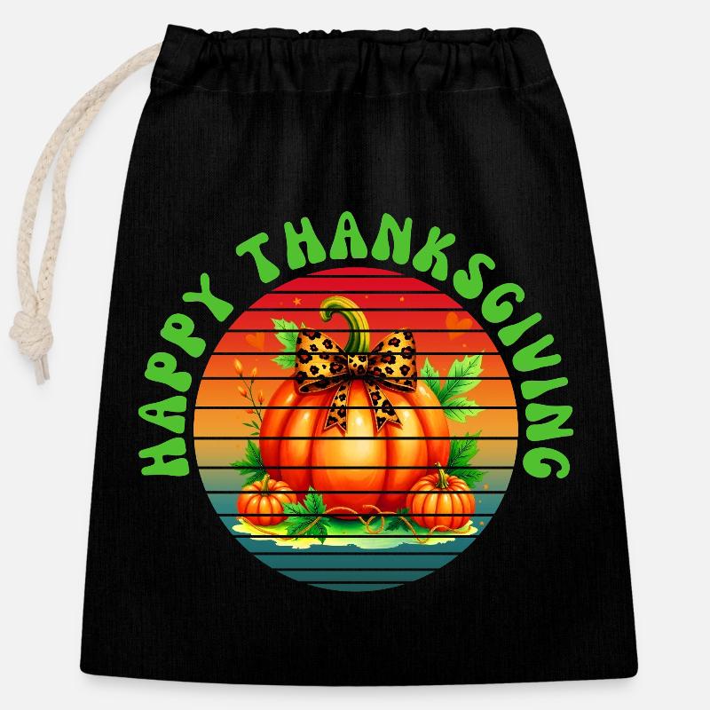 Joyeux Thanksgiving - Sac cadeau en coton avec cordon (25 x 30 cm) - noir