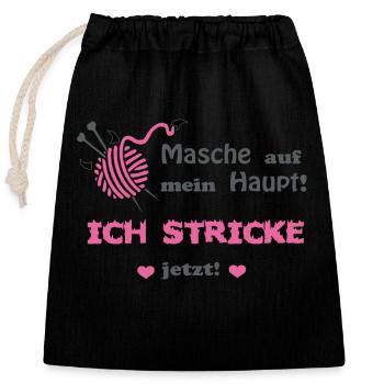 Stricken - Verschließbarer Geschenkbeutel aus Baumwolle (25x30cm) - Schwarz - Vorne