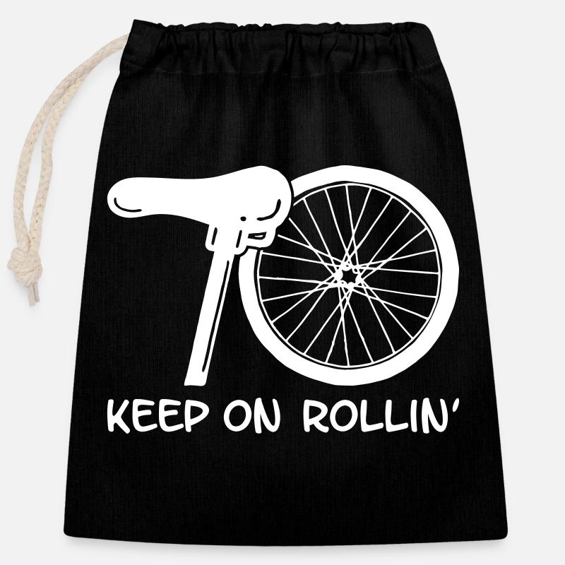 70 - keep on rollin' (white) - Closable cotton gift bag (25x30cm) - black