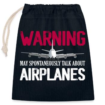 Warning May Spontaneously Talk About Airplanes Pil - Verschließbarer Geschenkbeutel aus Baumwolle (25x30cm) - Navy - Vorne
