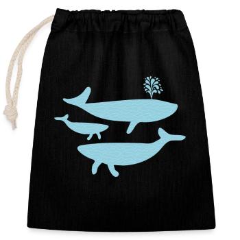 Baleines avec texture de vague, optique de vague de mer de baleine bleue - Sac cadeau en coton avec cordon (25 x 30 cm) - noir - Devant