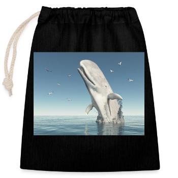 Emerging sperm whale and seagulls - Closable cotton gift bag (25x30cm) - black - Front