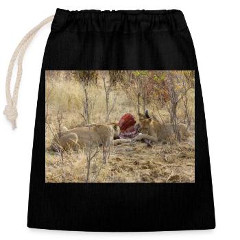 une meute de lions mangeurs dans le parc national de Chobe - Sac cadeau en coton avec cordon (25 x 30 cm) - noir - Devant