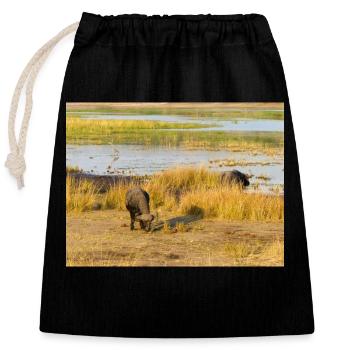 African herd of Cape buffalo Namibia Africa - Closable cotton gift bag (25x30cm) - black - Front
