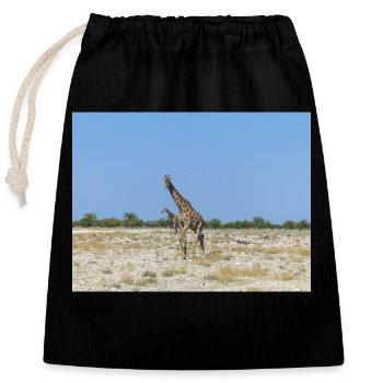 giraffe and Landscape in a Etosha National Park - Closable cotton gift bag (25x30cm) - black - Front