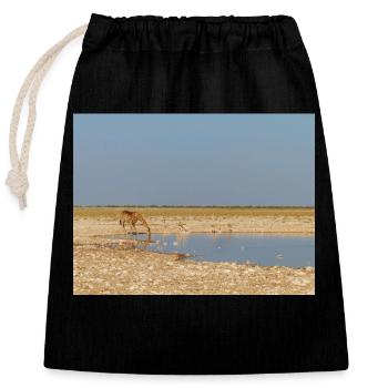 giraffe and Landscape in a Etosha National Park - Closable cotton gift bag (25x30cm) - black - Front