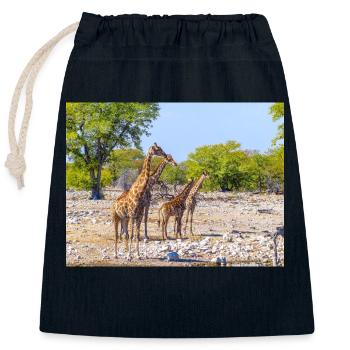 giraffe and Landscape in a Etosha National Park - Closable cotton gift bag (25x30cm) - navy - Front
