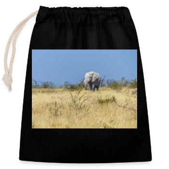 elephant and Landscape in a Etosha National Park - Closable cotton gift bag (25x30cm) - black - Front