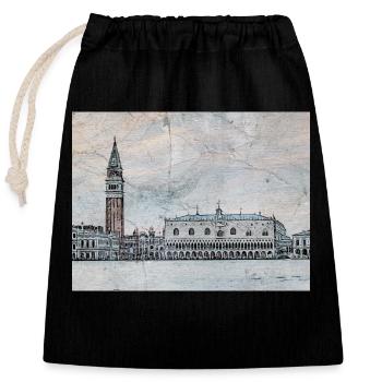 Vue de la place Saint-Marc - Sac cadeau en coton avec cordon (25 x 30 cm) - noir - Devant
