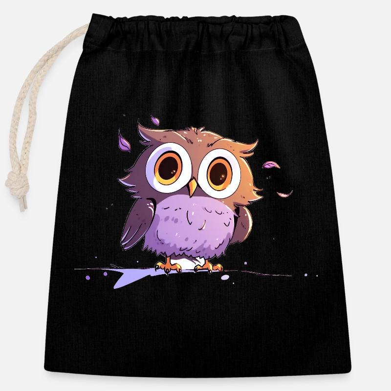 Hibou surpris - Sac cadeau en coton avec cordon (25 x 30 cm) - noir