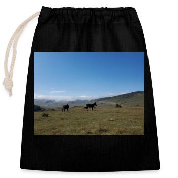 Donkeys, Mountains, Meadows - Closable cotton gift bag (25x30cm) - black - Front