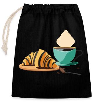 Petit-déjeuner : Croissant & Café - Sac cadeau en coton avec cordon (25 x 30 cm) - noir - Devant