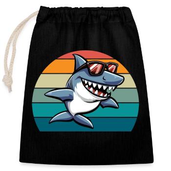 Shark Retro Funny Summer Beach - Closable cotton gift bag (25x30cm) - black - Front