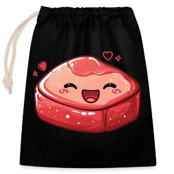 Sweet steak with googly eyes - Closable cotton gift bag (25x30cm) - black - Front