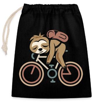 Retro Fahrrad Faultier Tour comic lustig Rennrad - Verschließbarer Geschenkbeutel aus Baumwolle (25x30cm) - Schwarz - Vorne