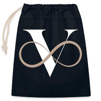 Lettre v infinie - Sac cadeau en coton avec cordon (25 x 30 cm) - bleu marine - Devant