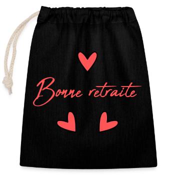 RETIREMENT. RETIREMENT. RETIRED. HAPPY RETIREMENT - Closable cotton gift bag (25x30cm) - black - Front