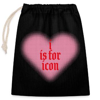 I is for Icon – Heart meets Statement - Closable cotton gift bag (25x30cm) - black - Front