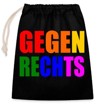 Gegen rechts - Verschließbarer Geschenkbeutel aus Baumwolle (25x30cm) - Schwarz - Vorne