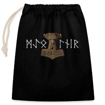Mjölnir Älterer Futhark - Verschließbarer Geschenkbeutel aus Baumwolle (25x30cm) - Schwarz - Vorne
