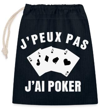 J’peux pas j’ai poker Humour joueur de cartes - Sac cadeau en coton avec cordon (25 x 30 cm) - bleu marine - Devant