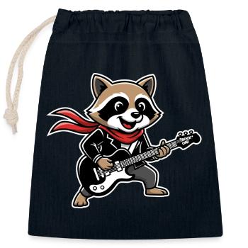 Raccoon Rock Music Retro Funny Animal Gift - Closable cotton gift bag (25x30cm) - navy - Front