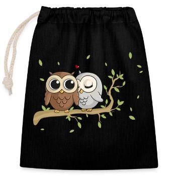 Hiboux de bande dessinée amoureux - Sac cadeau en coton avec cordon (25 x 30 cm) - noir - Devant