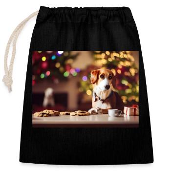 Noël 8 - Sac cadeau en coton avec cordon (25 x 30 cm) - noir - Devant