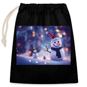 Happy Christmas Snowman - Closable cotton gift bag (25x30cm) - black - Front