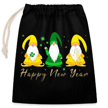 Happy New Year gnome imp - Closable cotton gift bag (25x30cm) - black - Front