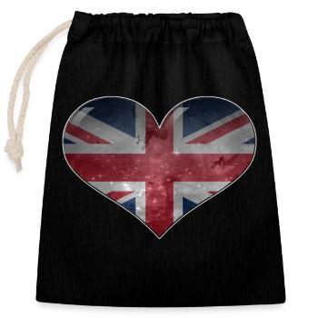 Great Britain heart - Closable cotton gift bag (25x30cm) - black - Front