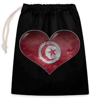 Tunisie Coeur - Sac cadeau en coton avec cordon (25 x 30 cm) - noir - Devant