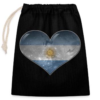 Argentinien-Herz - Verschließbarer Geschenkbeutel aus Baumwolle (25x30cm) - Schwarz - Vorne