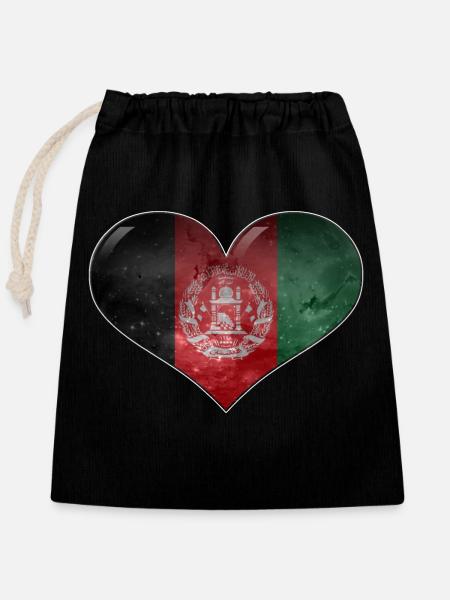 Afghanistan-Herz - Verschließbarer Geschenkbeutel aus Baumwolle (25x30cm) - Schwarz