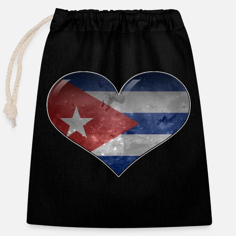 Cuba Heart - Closable cotton gift bag (25x30cm) - black
