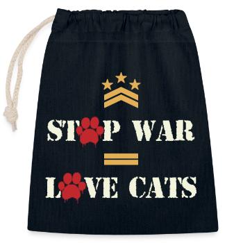 Stop War Love Cats - Closable cotton gift bag (25x30cm) - navy - Front